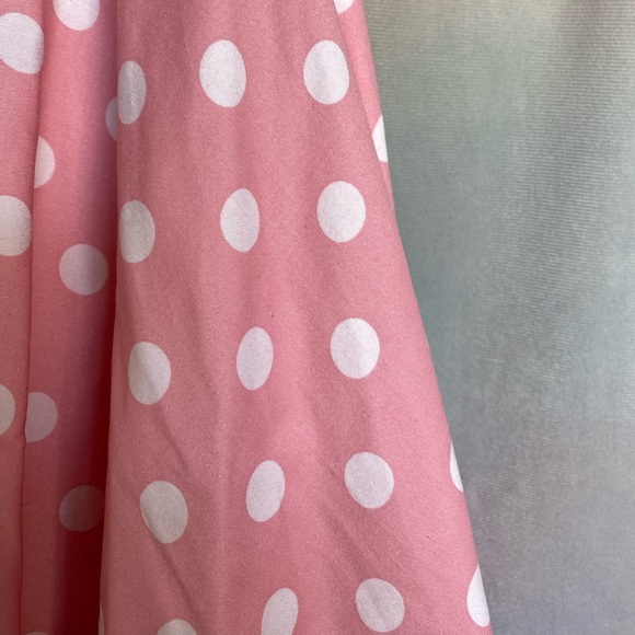 MAGGIE TANG Retro Pink Polka Dot 50s Cotton Circle MIDI Skirt w/ Zipper, Pockets - Picture 6 of 6